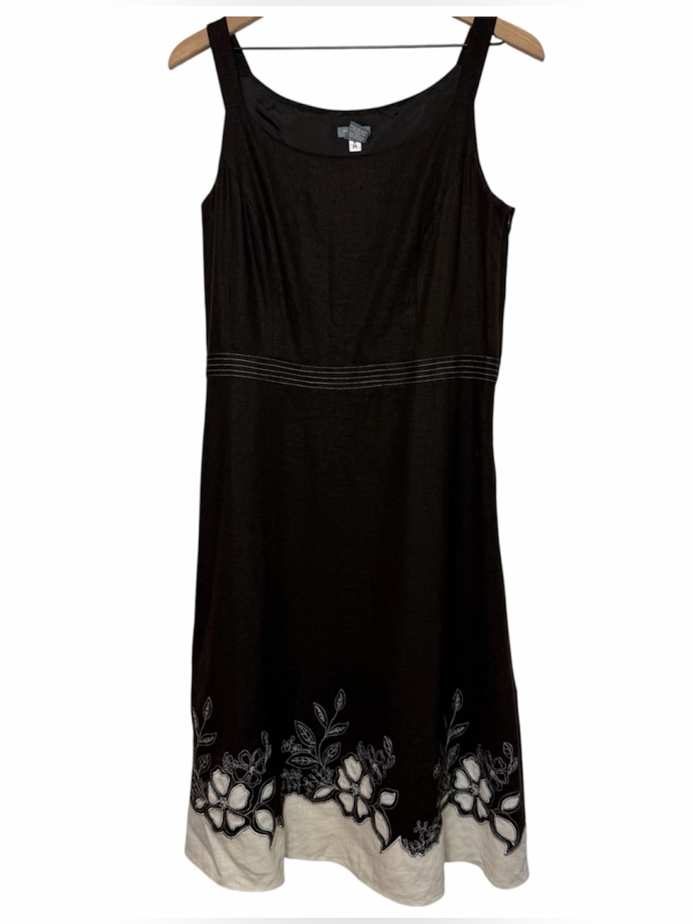 Ann Taylor Brown Cream Floral Linen Blend Dress Women's Size 8